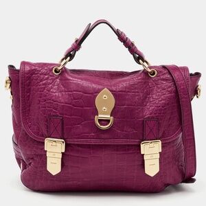 Mulberry Pink Croc Embossed Leather Tillie Flap Top Handle Bag Crossbody